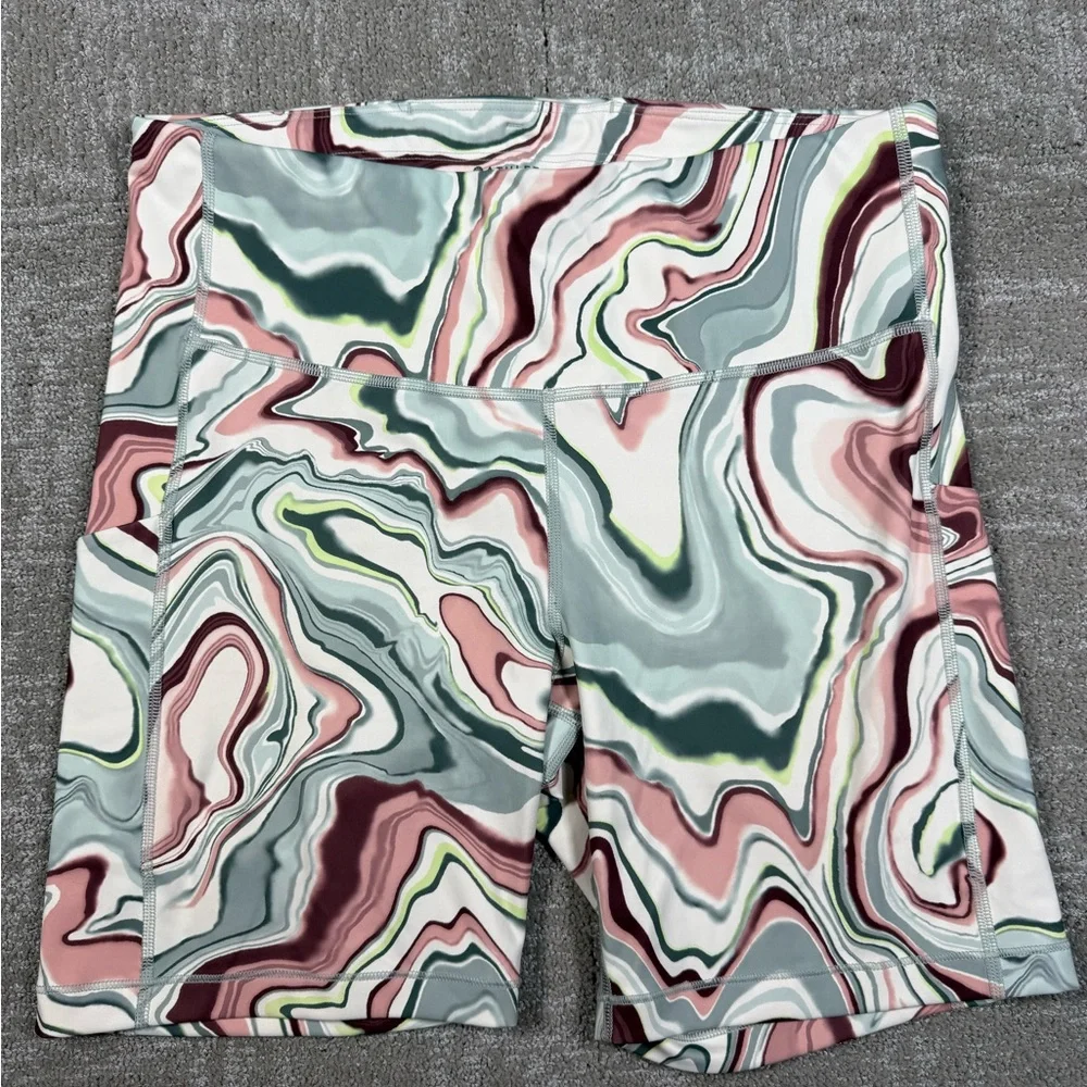 Athleta Multicolor Marble-Print Athletic Shorts - Pink, Green, Gray - Picture 1 of 7